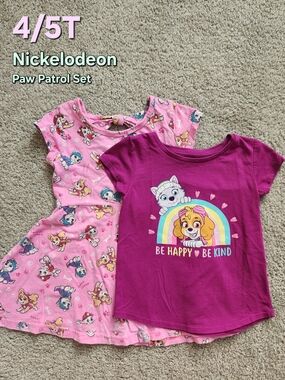 Nickelodeon Paw Patrol Casual Magenta T-shirt (4T) & Pink Dress (5T) Outfit Set
